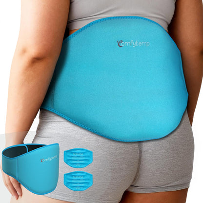 Comfytemp Ice Pack for Back Pain Relief, 2 Pcs, Sciatica Ease Brace, Reusable Gel Lower Back Ice Wrap for Injuries, Hot Cold Compress for Lower Lumbar, Waist, Men Women After Surgery (Blue)