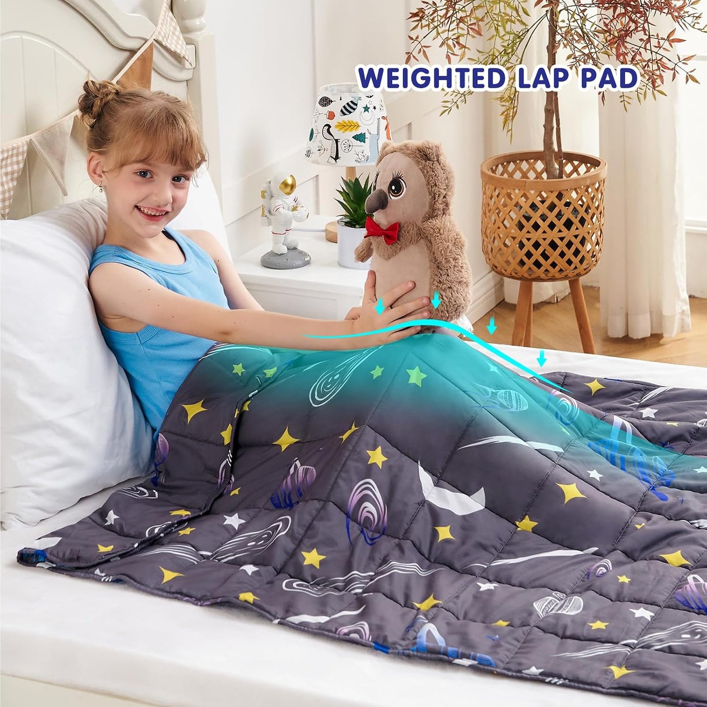 yescool Weighted Lap Pad 2 Pounds Weighted Lap Blanket, Space Plane Small Weighted Blanket, Weighted Throw Blanket Gifts for Travel Indoor Outdoor, 20"x30"