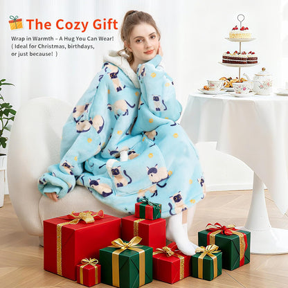 Kipswiza Wearable Blanket Hoodie Gifts for Women and Men, Oversized Cozy Warm Flannel Sherpa Hooded Blankets Sweatshirt with Giant Pockets for Adult and Teens, Dark Gray