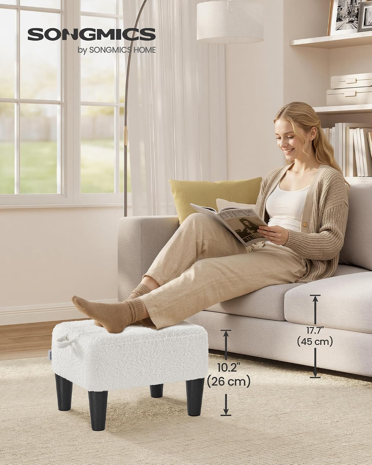 SONGMICS Foot Stool with Legs, Small Footstool Ottoman, Linen-Look Fabric Seat with Thick Cushion, for Living Room, Bedroom, Entryway, 330 lb Weight Capacity, Dark Gray ULOM502G01