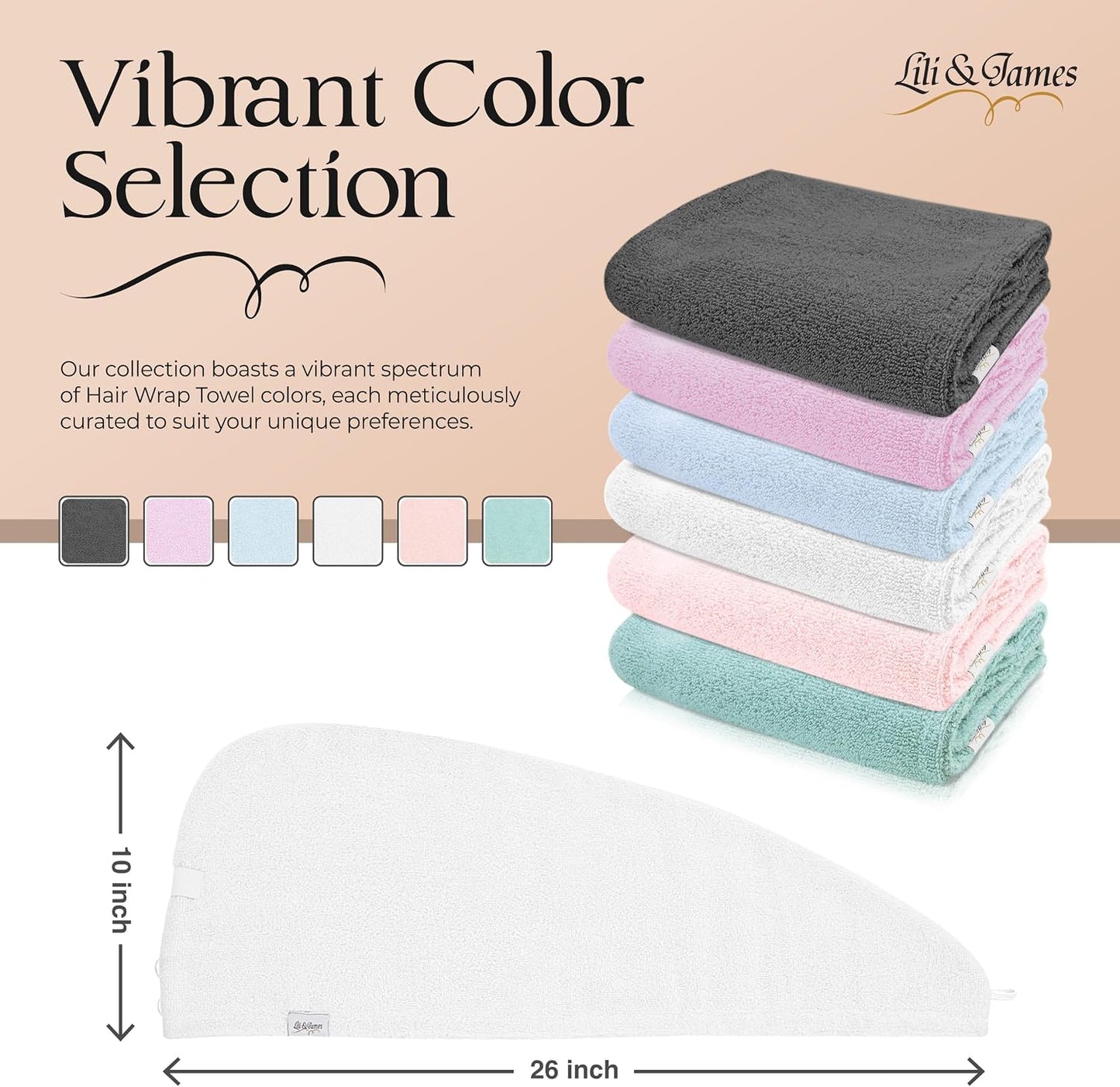 Lili&James 100% Cotton Hair Towel Wrap for Women & Kids – 420 GSM Quick Dry Hair Turban with Double Button Loop, Anti Frizz Non Microfiber Hair Drying Towel for Curly, Long & Thick Hair (Lilac)