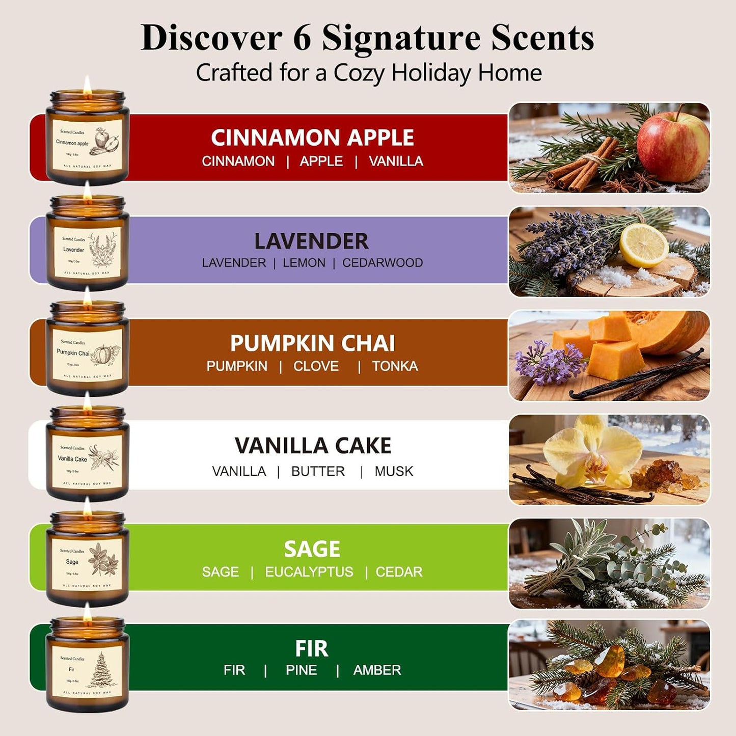 Scented Candles for Home,8 Pack Soy Wax Candle Set,Scented Candles Gift Set,Aromatherapy Candles, Amber Jar Vintage Apothecary Style, 8 Scents Gift Set