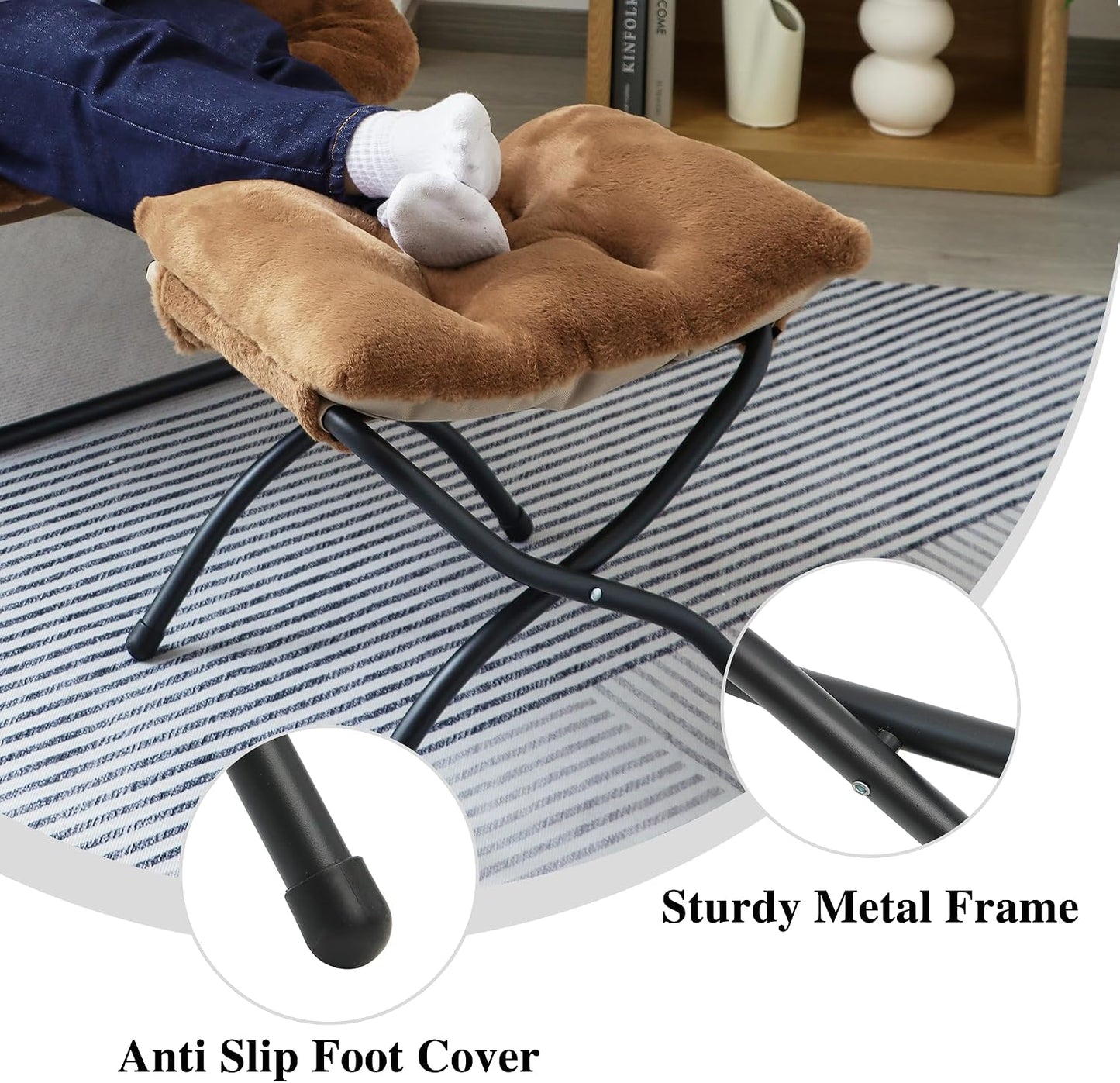 15"(H) Folding Ottoman, Foldable Footrest Stool, Portable Small Foot Stool for Couch, Collapsible Foot Rest Ottoman for Sofa, Accent Padded Ottomans for Living Room, Bedroom, Dark Grey