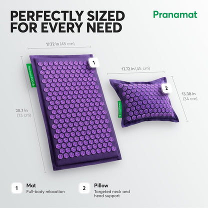 Pranamat Acupressure Large Mat and Pillow Set, Premium Acupressure Therapy for Pain Relief and Relaxation, Handcrafted in Europe with Sustainable and Natural Materials (Obsidian)