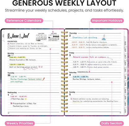 Planner 2026-2027, Jul 2026-Jun 2027 Academic Monthly & Weekly Planner - Colors B