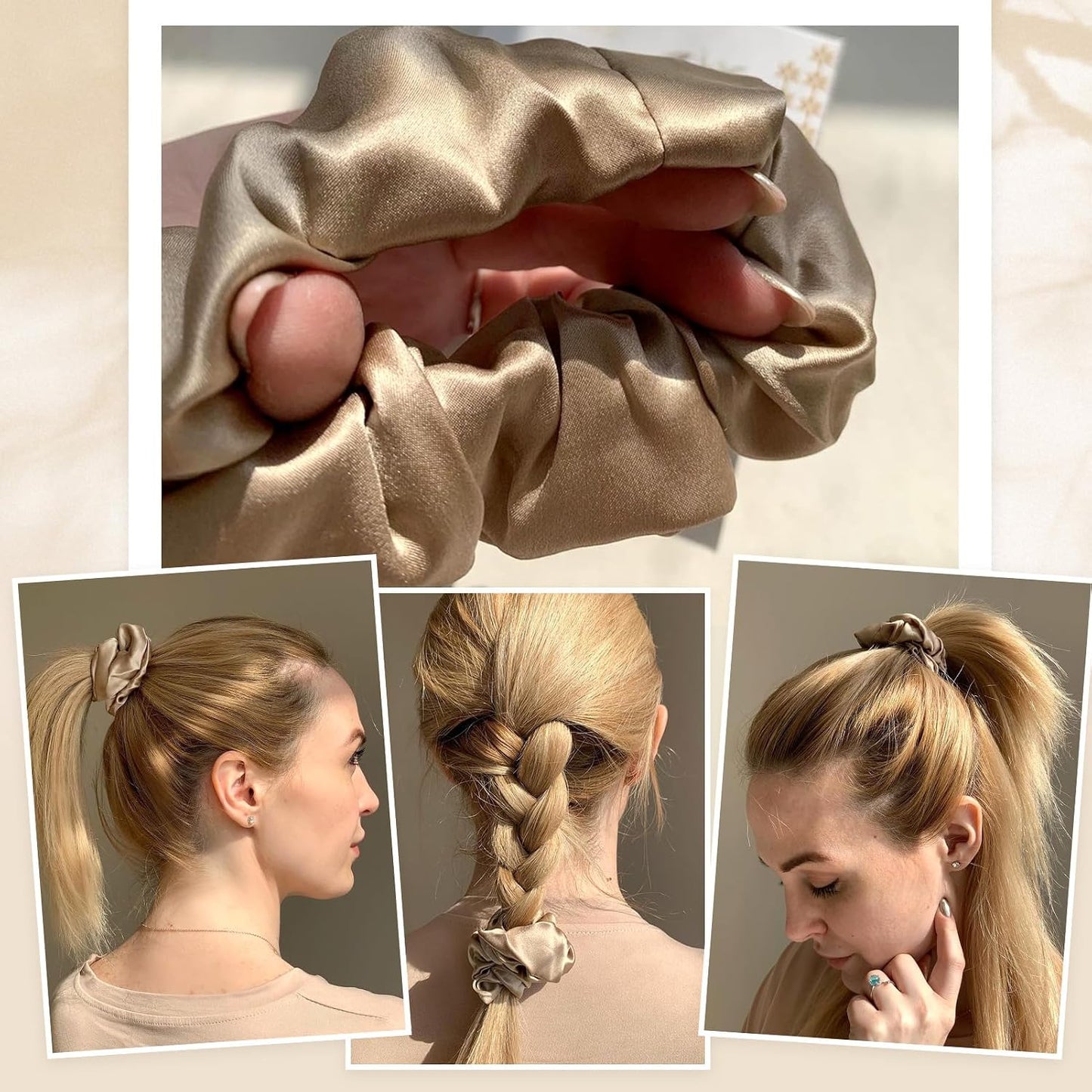 LILYSILK Silk Hair Scrunchies / Ties for Frizz & Breakage Prevention, 100% Mulberry, No Damage, Elastic ponytail Holders, 1Pc, Coffee - Colors B