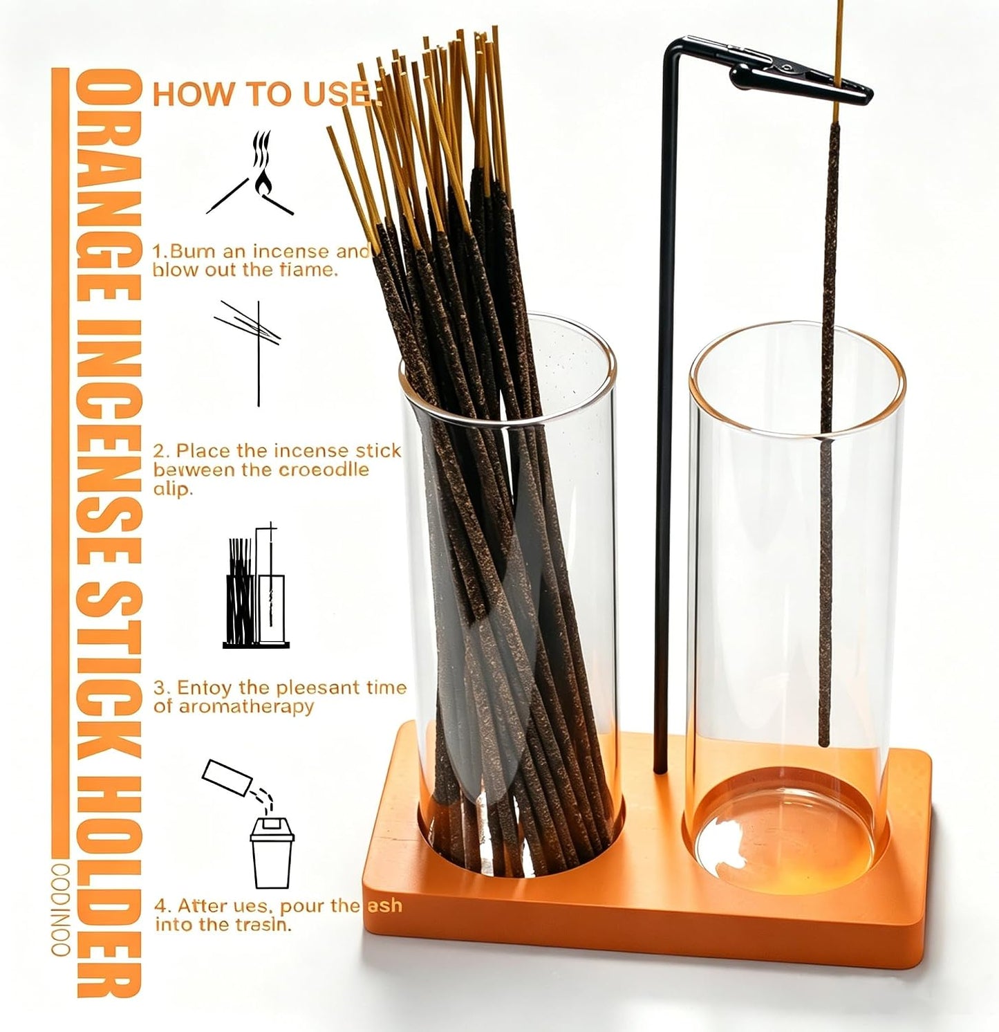 2 in 1 Incense Burner Holder for Sticks,Glass Incense Holder with Storage,Upside Down Incense Holder for Sticks with Glass Ash Catcher for Meditation Yoga Spa Room Home Decor[Full Black]