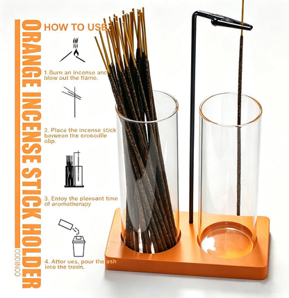 2 in 1 Incense Burner Holder for Sticks,Glass Incense Holder with Storage,Upside Down Incense Holder for Sticks with Glass Ash Catcher for Meditation Yoga Spa Room Home Decor[Full Black]