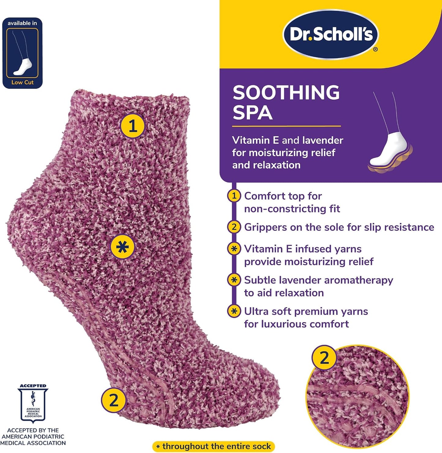 Dr. Scholl's Womens Low Cut Soothing Spa - Lavender & Vitamin E Infused 2 3 Pair Packs Bottom Grippers Sock, Blue, Pink/Blue, 4-10 US