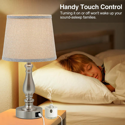 EJIAXIN Lamps for Bedrooms Set of 2, Brushed Nickel Bedside Lamps with USB C+A Ports,Dimmable Nightstand Lamps with Fabric Lampshade, Touch Table Lamp for Living Room Bedroom Office, Bulbs Included