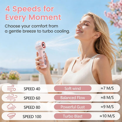 Handheld Portable Fan with Misting,High-Speed Brushless Motor,Ultra Long Lasting Rechargeable Battery,Personal Fans Portable Rechargeable,Suitable for Travel,Camping, Beach and Office Desk,Gift (PINK)