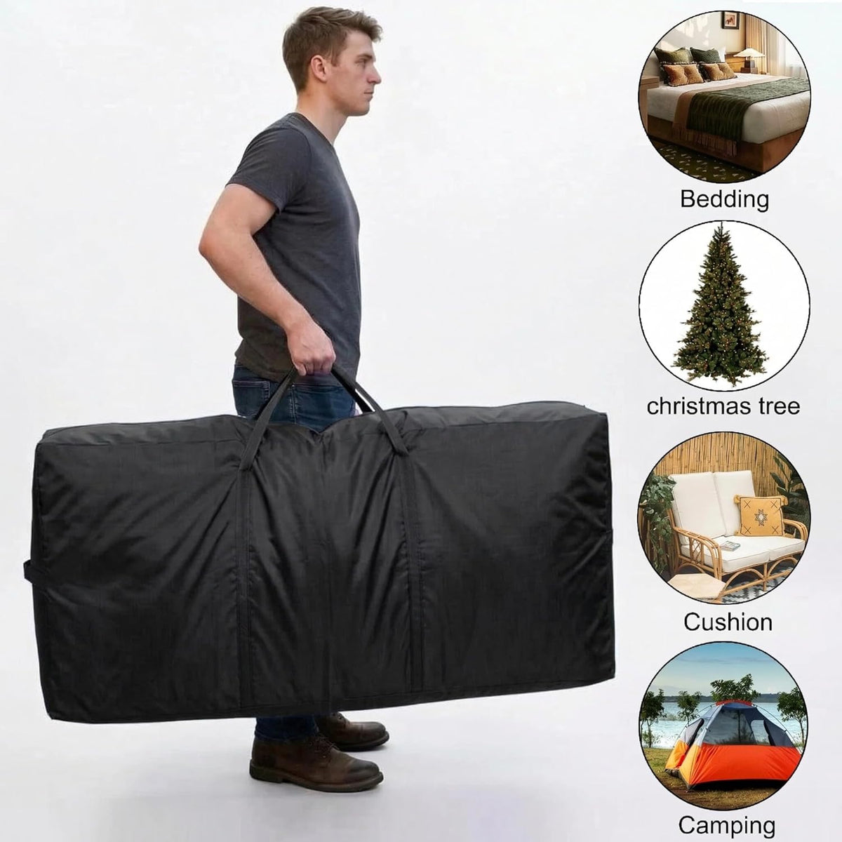 66 Gallon Extra Large Storage Bags, XXL Moving Bags with Zippers & Side Handles, Jumbo Big Storage Totes for Moving & Space-Saving Organization (Black, 66 Gallon)