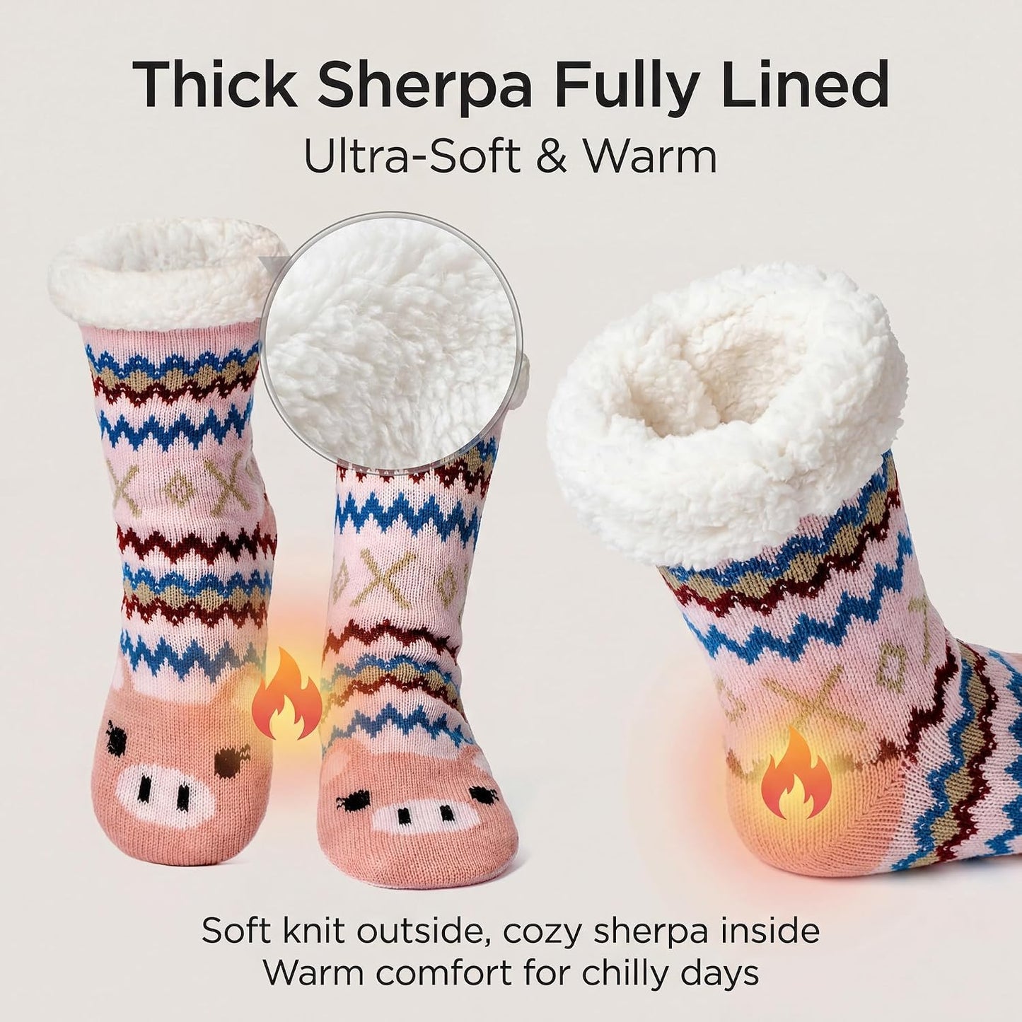 cosyone1997 Fuzzy Slipper Socks for Women Kids with Grips, Cute Animal Sherpa Lined Non-Slip Cozy Winter Socks Gifts