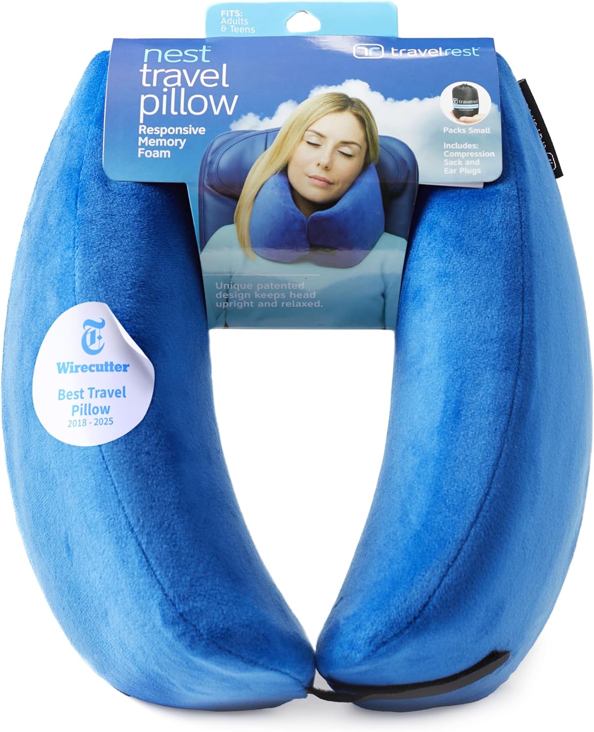 travelrest Sleep Neck Pillow Travel - Travel Essentials, Memory Foam, Neck Support Pillow for Long Flight, Plane Sleeping Accessories, Anti-Slip and Comfortable, Washable, Attaches to Luggage - Gray