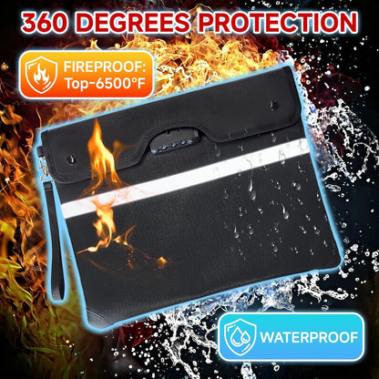 Fireproof Document Bag with Lock, 15x12 in Waterproof for Cash Passport