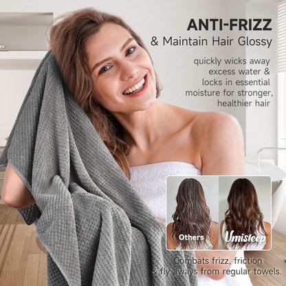 Umisleep Extra Large Microfiber Hair Towel for Women Long, Curly, Thick Hair, Super Soft Anti Frizz Quick Dry Hair Towel Wrap, Ultra Absorbent Hair Turban with Elastic Band White