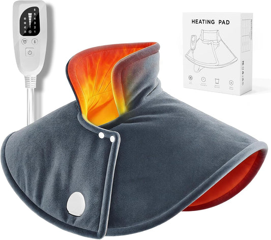 Heating Pad for Neck and Shoulders and Back, Pain Relief Heated Shoulder Wrap with Adjustable Button, 6 Heating Setting and 4 Auto-Off Timer, Gifts for Mom Women Christmas Birthday