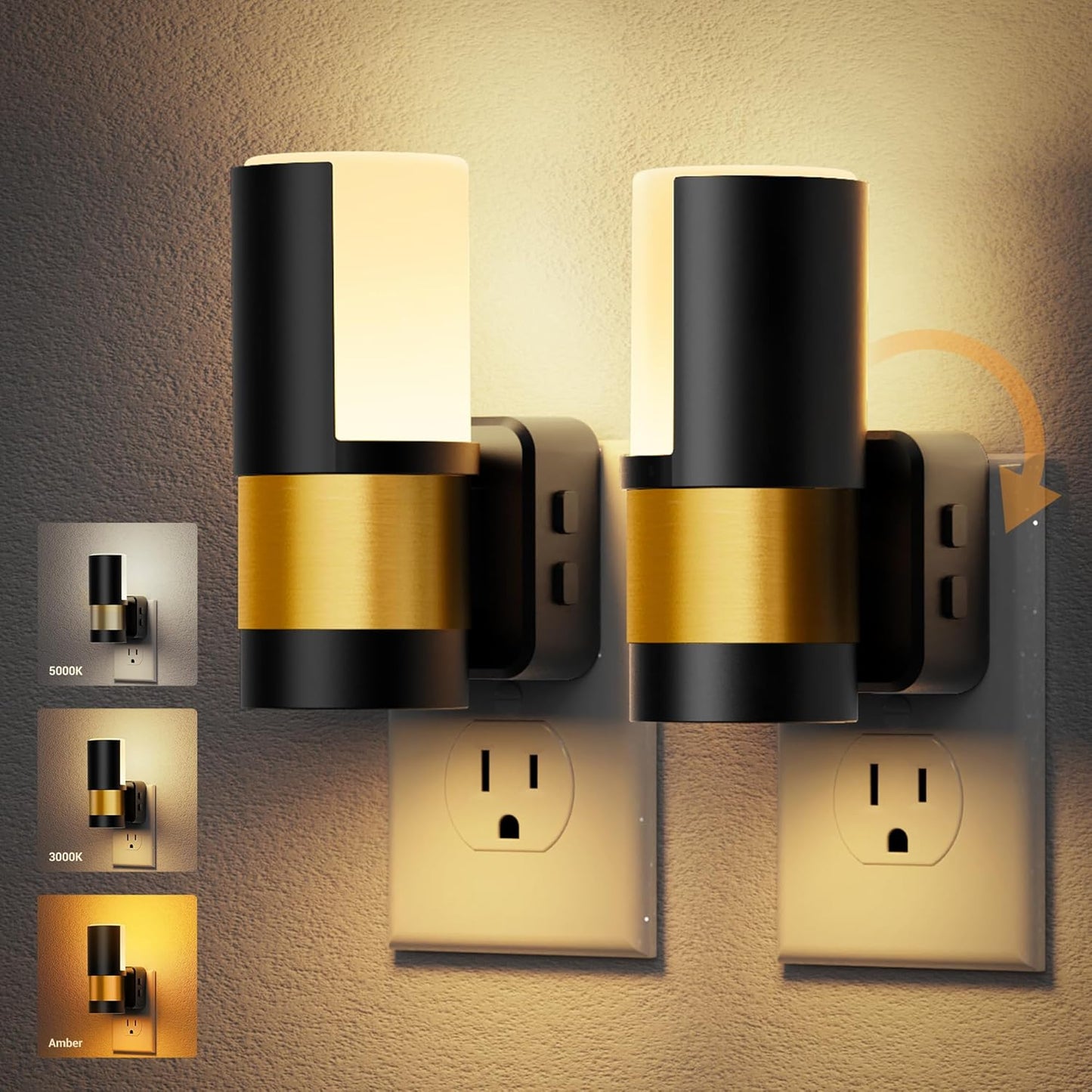Amber Night Lights Plug into Wall, Dimmable Night Light Plug in, Modern Night Lights Auto On/Off, Amber Night Light 2000K, 0-100LM Adjustable Brightness Nightlight for Hallway Bedroom, 2 Pack