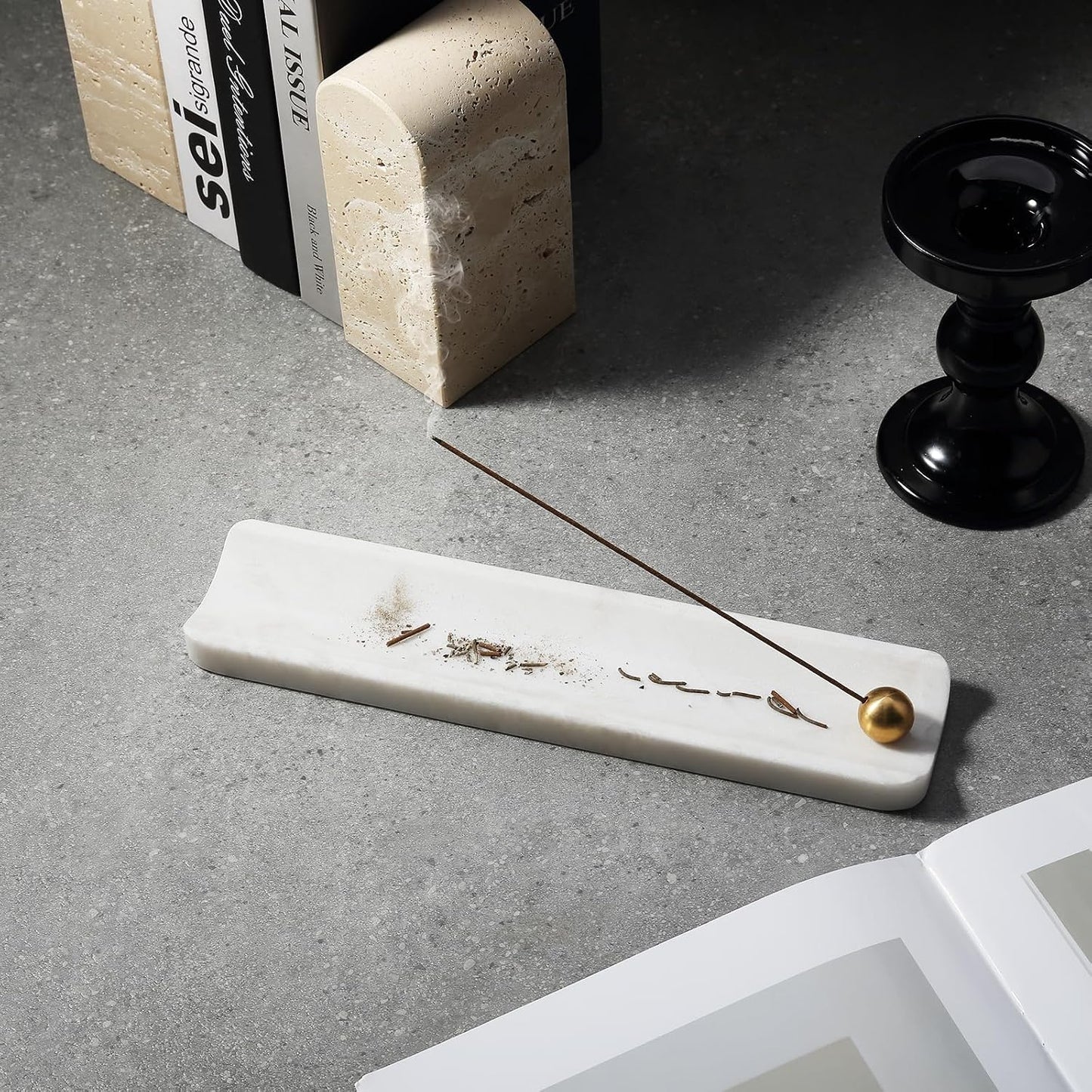Koville Marble Incense Holder, Incense Holder for Sticks, Incense Sticks Holder Ash Catcher for Meditation Yoga SPA, Natural Stone Incense Burner, Home Table Decor (Grey)