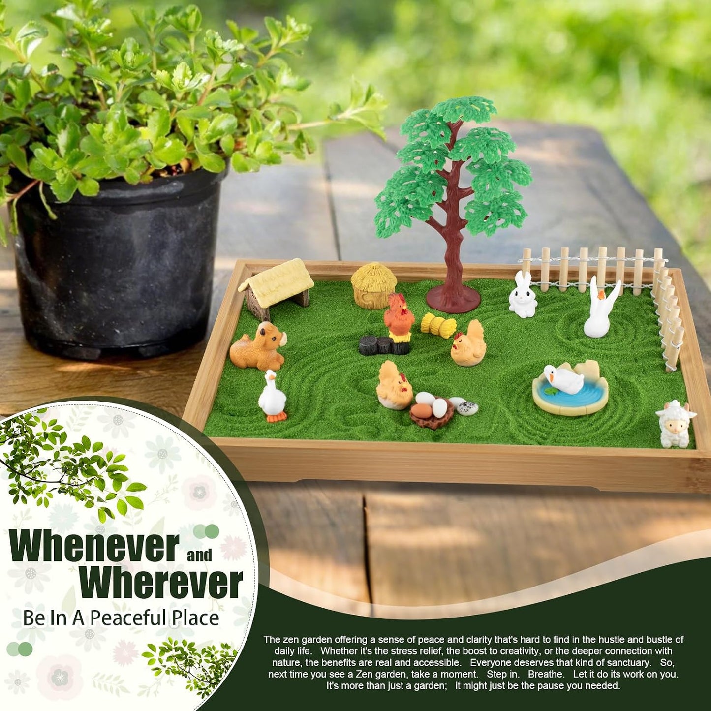 Zen Garden Kit for Desk 31PCS Mini Zen Sand Kit, Farmhouse Style for Office