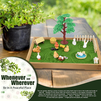 Zen Garden Kit for Desk 31PCS Mini Zen Sand Kit, Farmhouse Style for Office