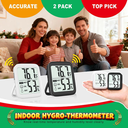 Antonki 2 Pack Room Thermometer for Home, Hygrometer Indoor Humidity Meter Gauge, Digital Temperature and Humidity Monitor Sensor for House, Terrarium, Incubator, Greenhouse - Battery Included