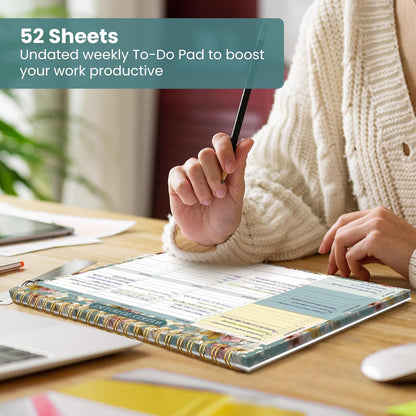 Weekly To Do List Notepad with 52 Undated Sheets（8.5"×11"）- Undated Weekly Planner Notepad for Office Desk Accessories and Supplies - Sunshine Petal