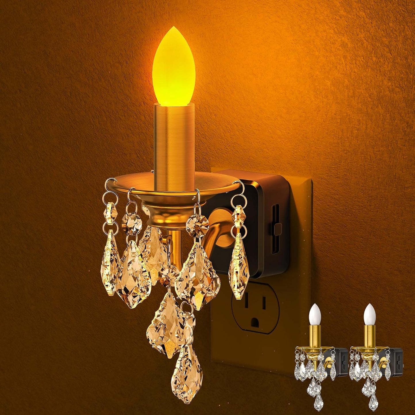 Briignite Flameless Candle Night Light, 2 Pack, Night Lights Plug into Wall, Candle Nightlight with Light Sensor, 0-100LM Dimmable LED Night Light Plug in, 1800K Amber Nightlight for Hallway Bathroom
