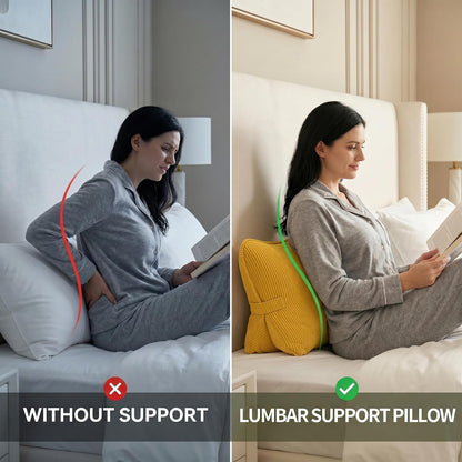 Pat. Pend. Corduroy Lumbar Support Back Pillow for Watching TV, Reading & Gaming, Ergonomic Triangle Support Cushion for Sofa, Armchair & Bed Sitting, Removable Washable Cover, Beige Gray