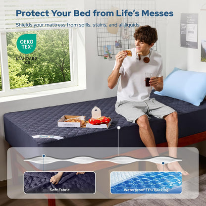 2 Pack Waterproof Mattress Protector, Queen Size Mattress Pad Noiseless with Deep Pocket Fitted for 6"-18", Soft Breathable Dirt-Proof Bed Mattress Cover Washable for Home, Bedroom, Hotel (Gray)