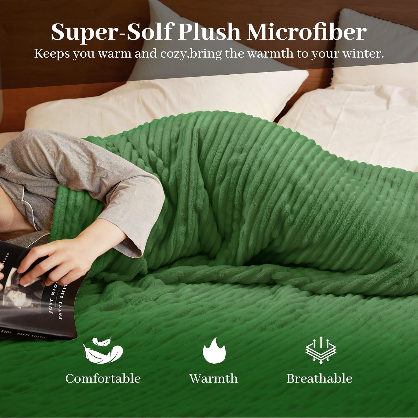 Texciting Heated Blanket Electric Blanket Throw 50''X60''-Heating Throw with 9 Heat Settings-2-10 Hours Auto Off,ETL Certified,Machine Washable (Green)