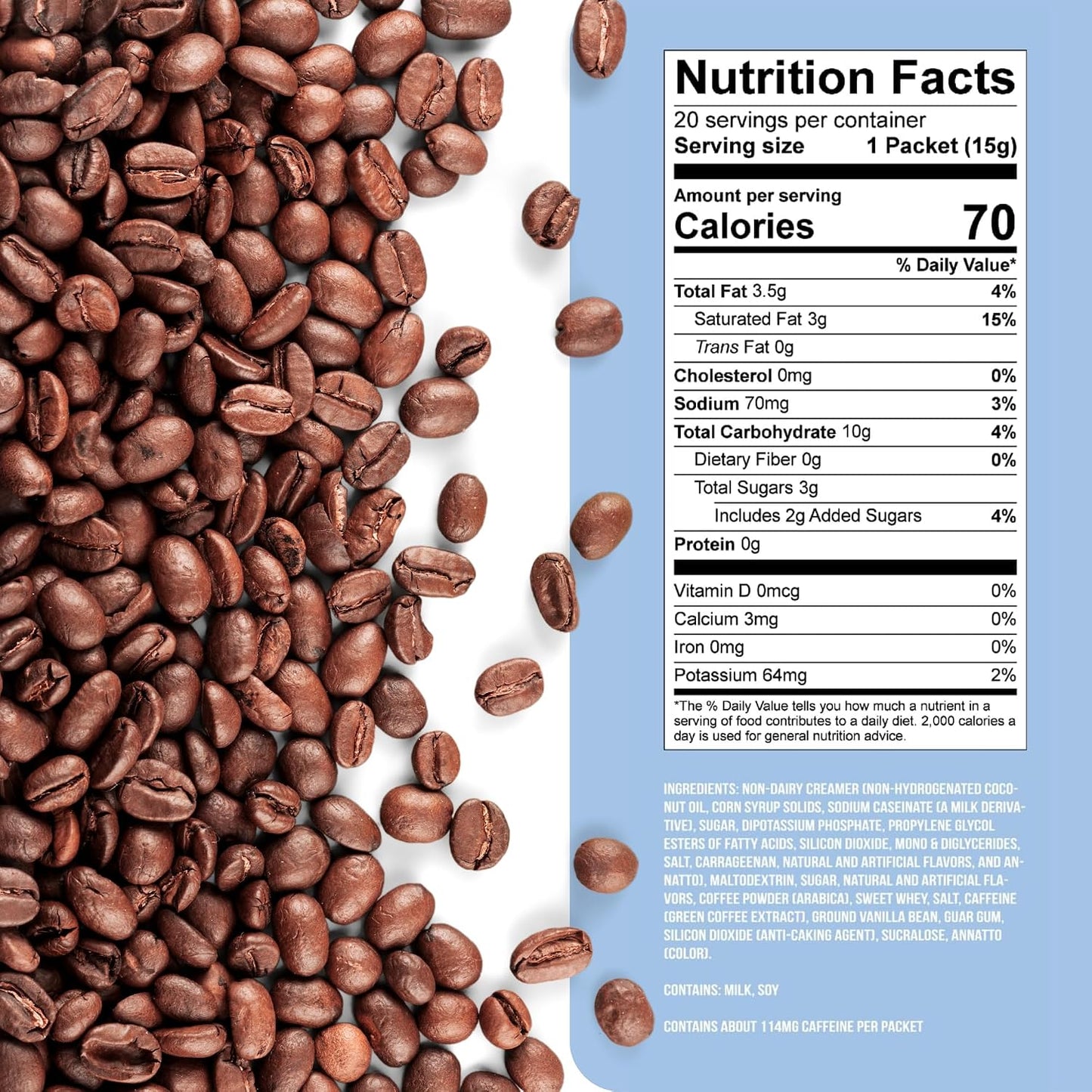 The Frozen Bean Vanilla Bean Frappe & Latte Instant Mix (10 Sticks), Made with Arabica Coffee, Double Shot Caffeine, Low Sugar & Premium Ingredients, Hot, Iced, or Blended Drinks