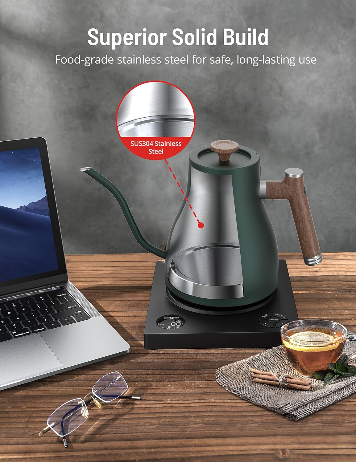 Electric Kettle Temperature Control, 1.7L Large Electric Tea Kettle, 4H Keep Warm Hot Water Boiler with 6 Presets, LED Screen Electric Kettles for Boiling Water, Boil-Dry Protection, BPA Free