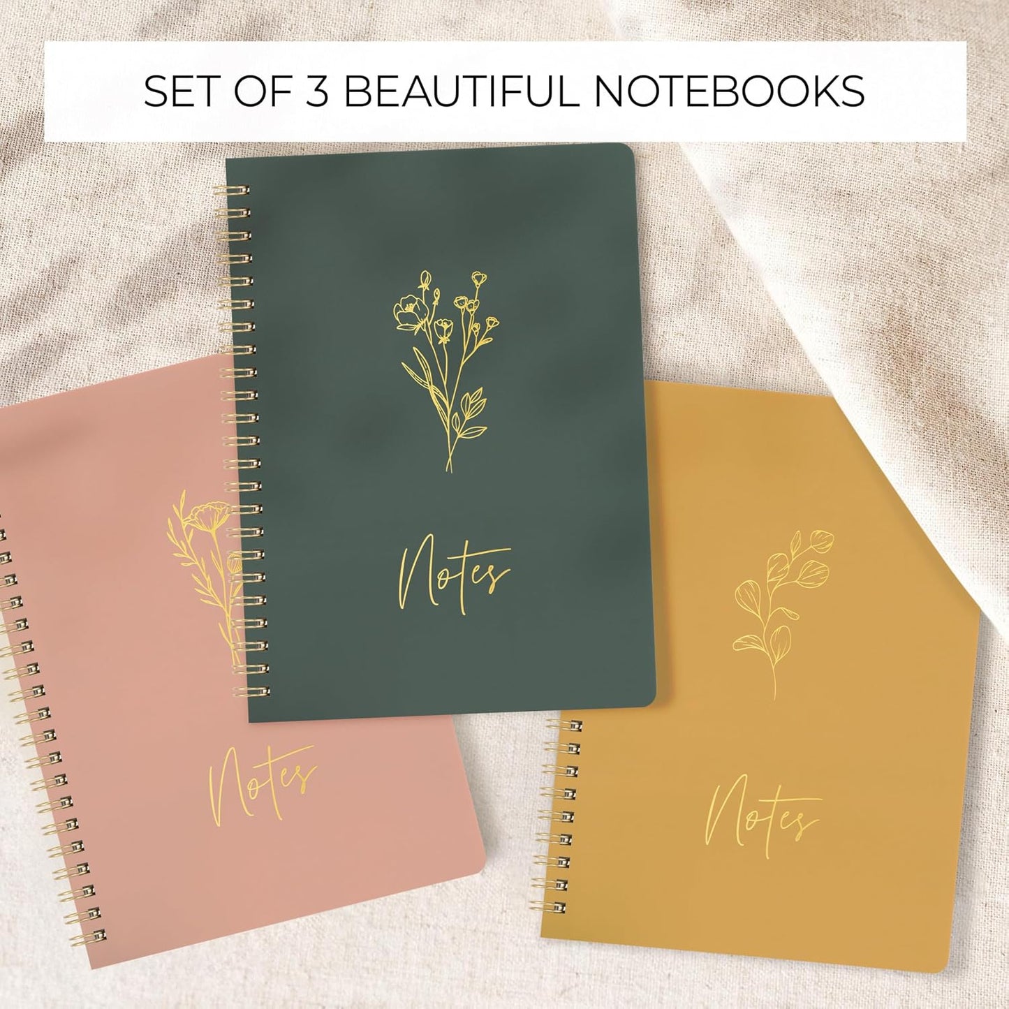 ZICOTO Aesthetic Spiral Notebook Set of 3 For Women - Cute College Ruled 8x6 Journal/Notebook with Large Pockets And Lined Pages - Perfect Supplies to Stay Organized at Work or School