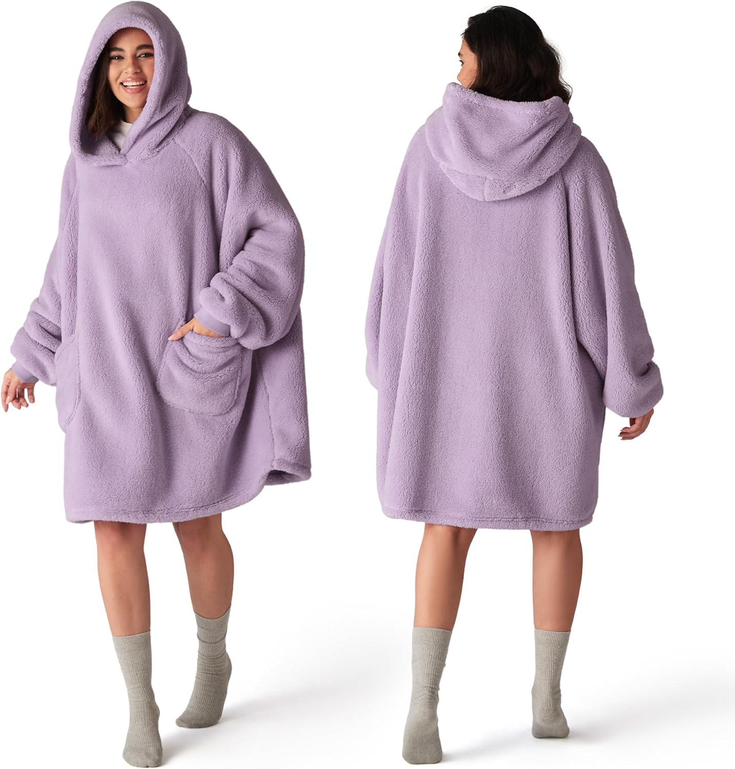 Bedsure Wearable Blanket Hoodies, Blanket Hoodie as Mothers Day Birthday Gifts for Mom Women, Warm Cozy Soft Sweatshirt Hooded Blankets for Women Men Adults, Grey, Standard