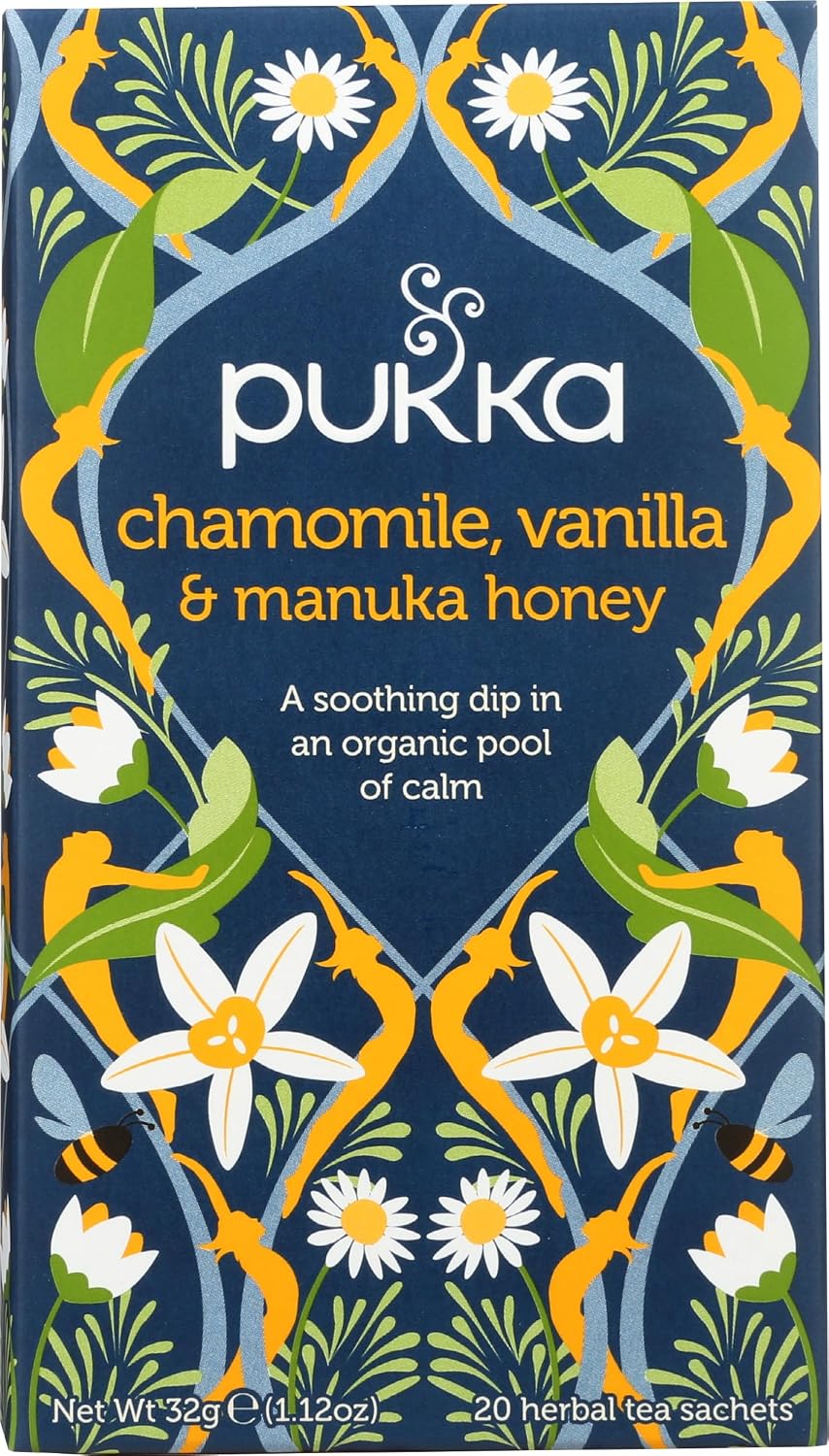 Pukka Calming Chamomile, Vanilla & Manuka Honey Organic Herbal Tea, Soothing Organic Tea Infusion Selection, Honey & Fennel Blend, Caffeine Free, 80 Total Bags (20ct - Pack of 4)