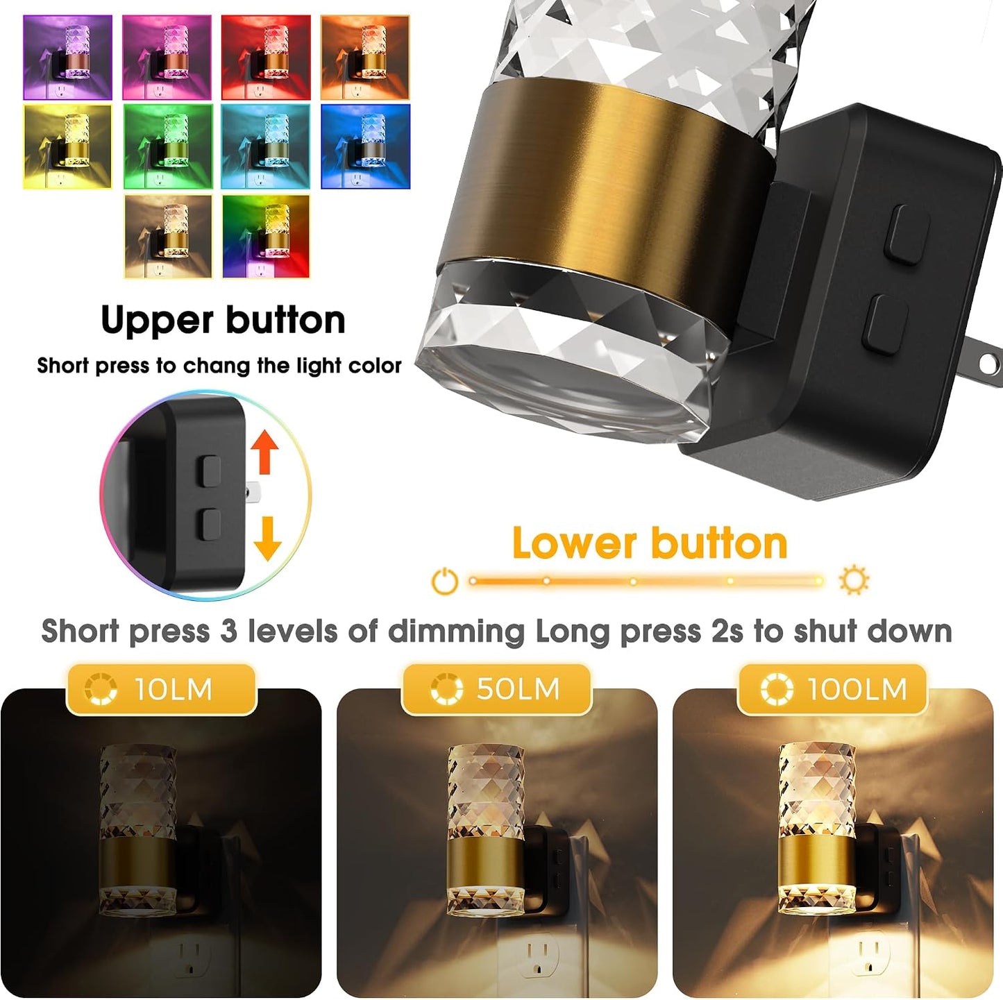 L LOHAS LED Night Lights Plug into wall, Amber Night Light with Adjustable Brightness, Plug in NightLight with Auto Light Sensor, Wall Sconce-Style Design Night Light for Bathroom,Hallway, 2 Pack