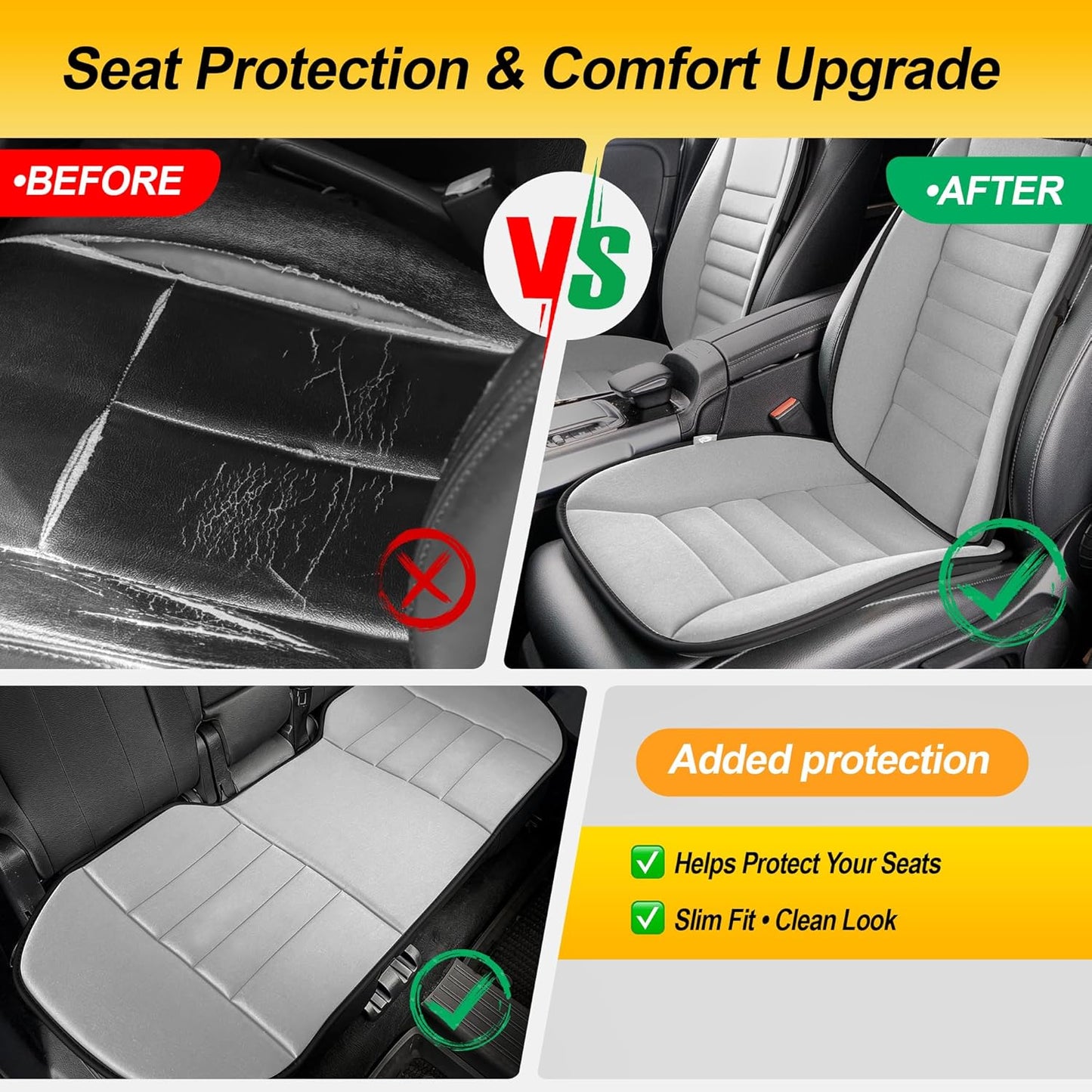 kingphenix Car Seat Cushion with Back Support Pillow: Enhanced Comfort Memory Foam Design for Pain Relief, Ideal for Drivers and Office Use - Ergonomic Lumbar Comfort for Long Sitting - Black