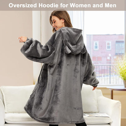 THREE POODLE Wearable Blanket Hoodie for Women, Oversized Sherpa Sweatshirt Blanket for Adults Men, Cozy Hooded Blankets, Gifts for Teen Girls Women Mom Sister