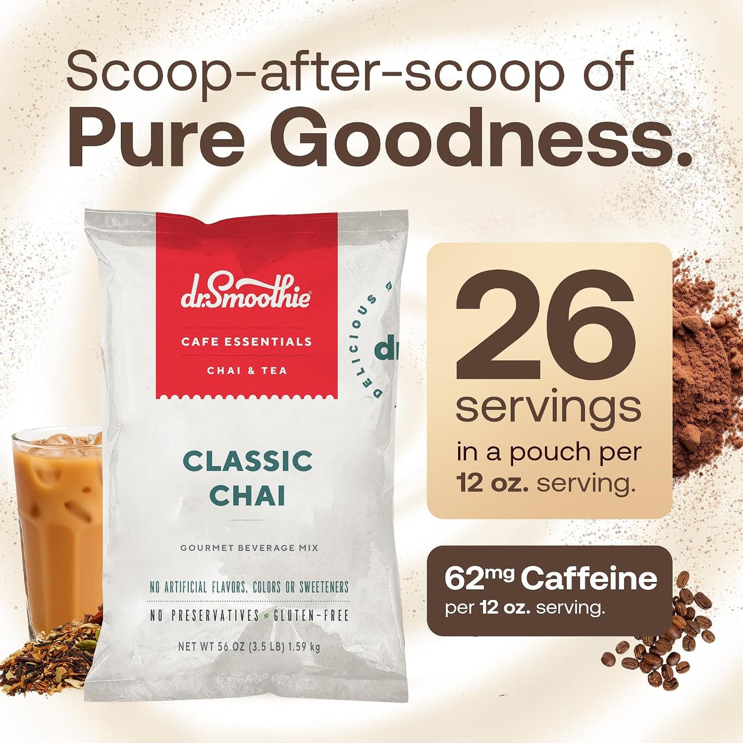 Café Essentials Matcha Green Tea Latte Frappe Mix – No Artificial Colors, Flavors, or Sweeteners – Shelf Stable – 51mg of Caffeine – Great for Hot, Iced, & Frozen Frappes (3.5 lb Bag, 30 Servings)