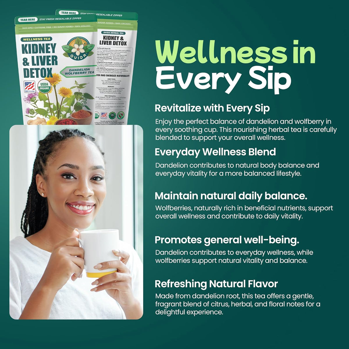 Dandelion Wolfberry Tea – Kidneys & Liver Tea with Milk Thistle, Goji Berry