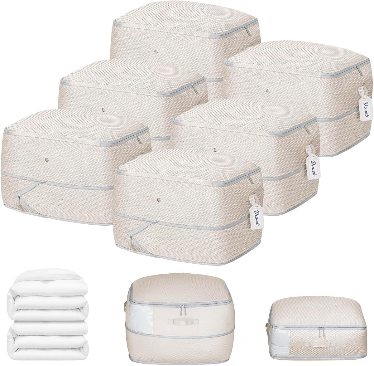 DIMJ Comforter Storage Bag - Blanket Storage Organizer Compression Bags, Large Capacity Ultra Space Saving Self Compression Organize for Bedding, Pillow, Duvet, Sheet Storage with Zipper Window