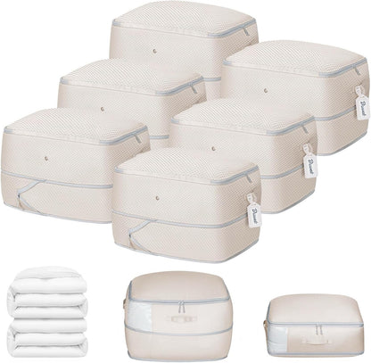DIMJ Comforter Storage Bag - Blanket Storage Organizer Compression Bags, Large Capacity Ultra Space Saving Self Compression Organize for Bedding, Pillow, Duvet, Sheet Storage with Zipper Window