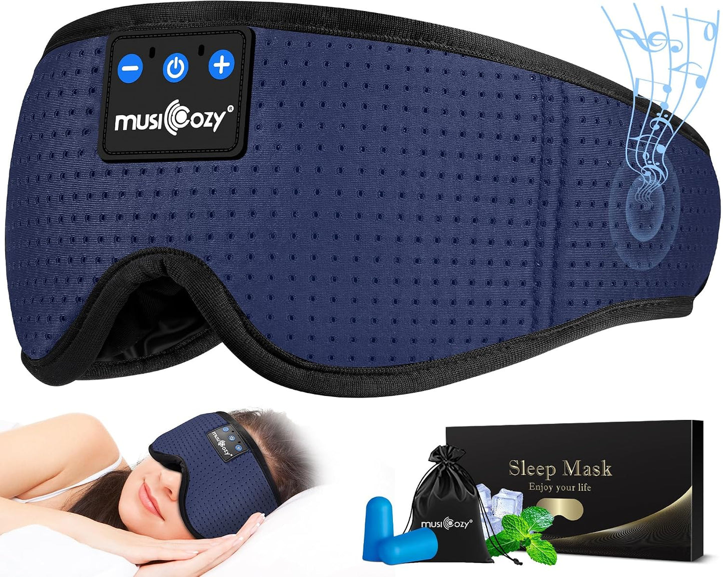MUSICOZY Sleep Headphones Bluetooth 5.4 Headband Sleeping Eye Mask for Mom Women Men Wireless Music Earbuds Earphones for Side Sleepers Built-in HD Speakers Cool Gadgets Unique Gifts