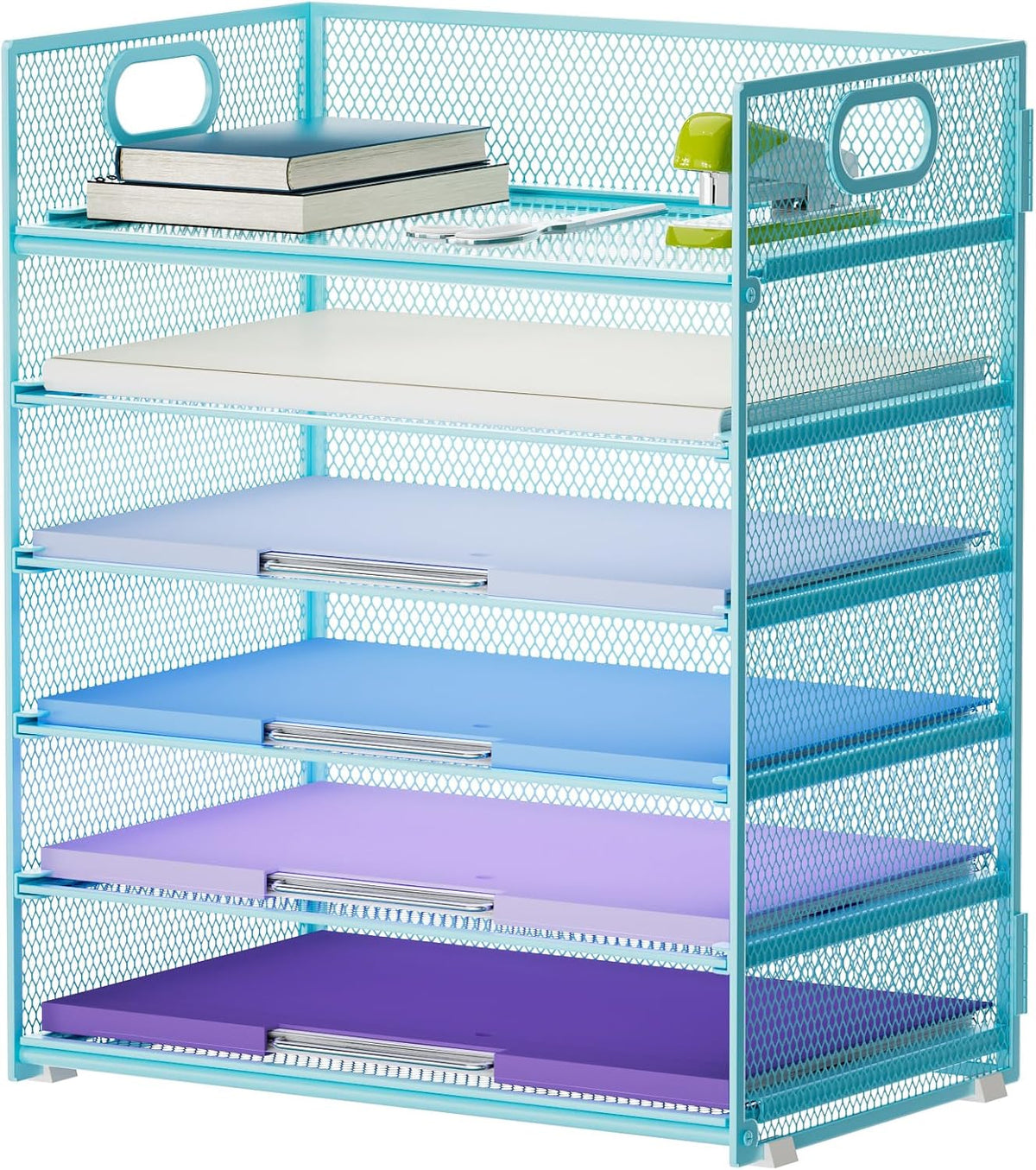 Marbrasse 6 Tier Paper Organizer Letter Tray - Mesh Desk File Organizer with Handle, Paper Sorter Organizer for Letter/A4 Office File Folder Holder - Black