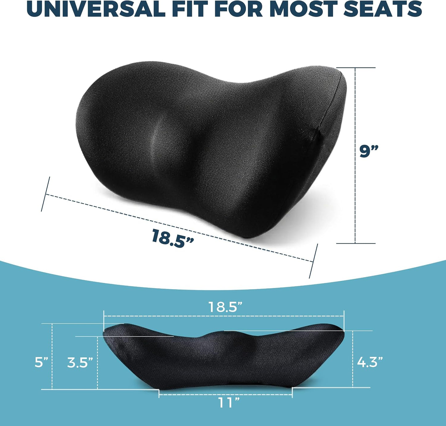 Lumbar Support Pillow for Car with Dual-Grip Stability System - Advanced Adaptive Memory Foam Back Pillow for Lower Back Pain Relief, Ergonomic Driving Seat & Office Chair Cushion, Black