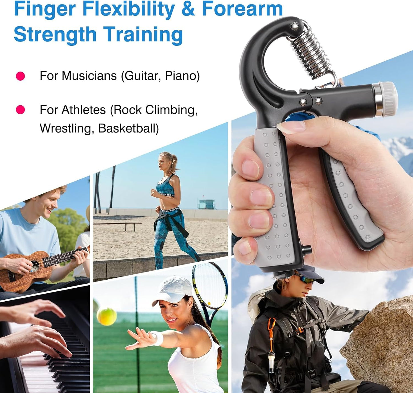 CYFIE Grip Strength Trainer Kit with Adjustable Resistance 10 - 132 Lbs, Forearm Exerciser, Finger Stretcher, Stress Ball, Forearm Strengthener for Workout wuth Storage Bag, Muscle Building and Recovery