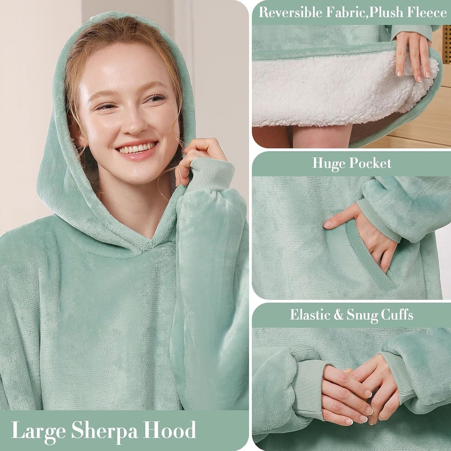 LetsFunny Blanket Hoodie,Oversized Wearable Sherpa Fleece Blanket Sweatshirt,Super Soft Warm Cozy with Giant Pocket,Gifts for Women Men Adults Teenagers, One Size Fits All
