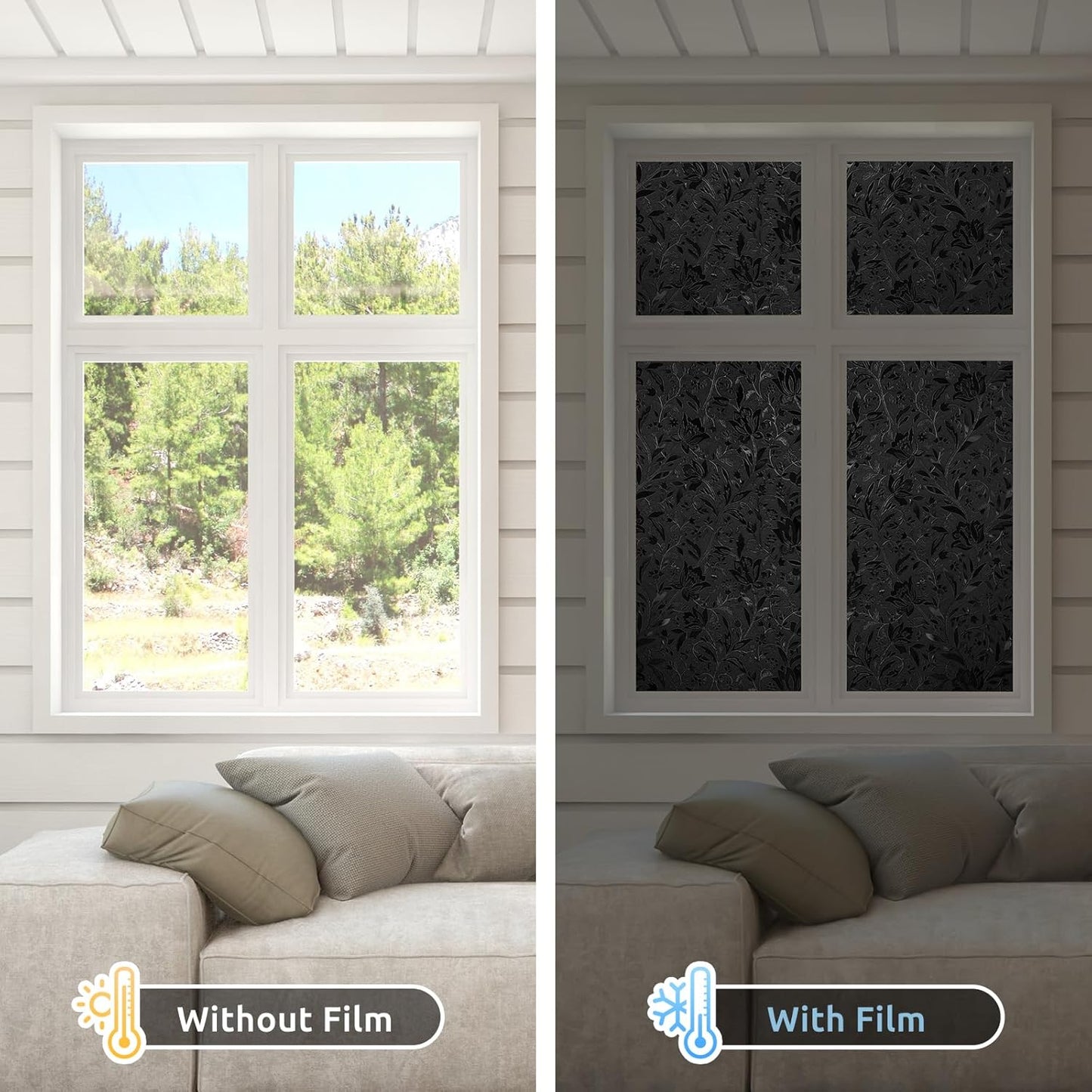 rabbitgoo Window Privacy Film One Way Window Tint for Home, Removable Reflective Heat Sun Blocking Anti UV Glass Door Covering, Mirror Tinting Film House Office, 17.5 Inch X 6.5 Feet, Black Silver