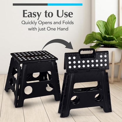Handy Laundry Folding Step Stool - Sturdy Enough Collapsible Stool to Support Adults - Opens Easy with One Flip - Great for Kitchen, Bathroom or Bedroom (Black - 9 Inch)